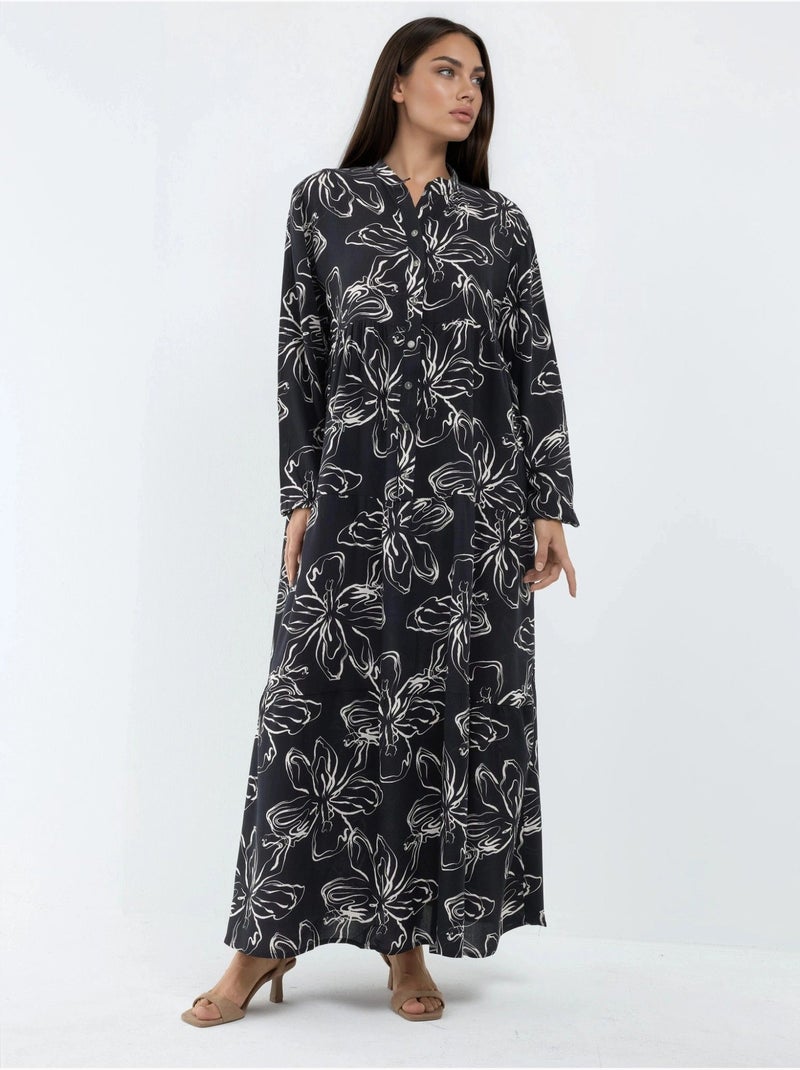 Robe maxi confortable à col v et boutons hiccup Noir - Kiabi