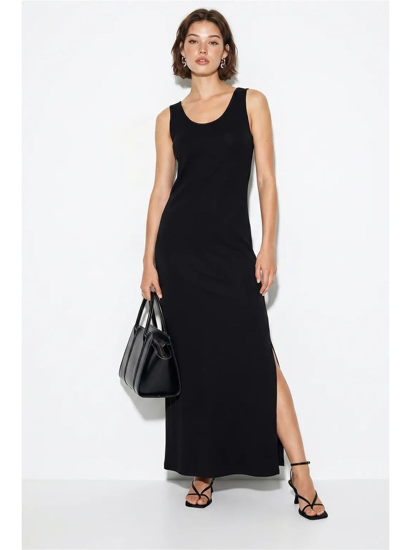 Robe maxi droite sans manches à fente lucci Noir - Kiabi