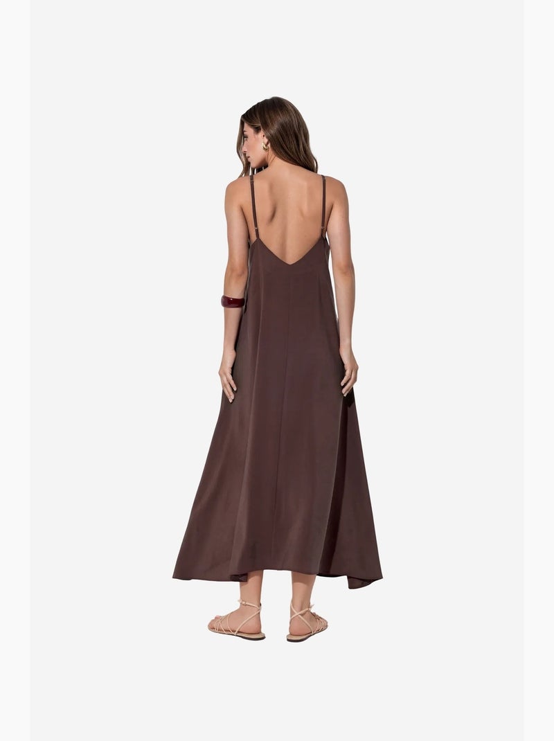 Robe maxi en satin sans manches busem Marron foncé - Kiabi