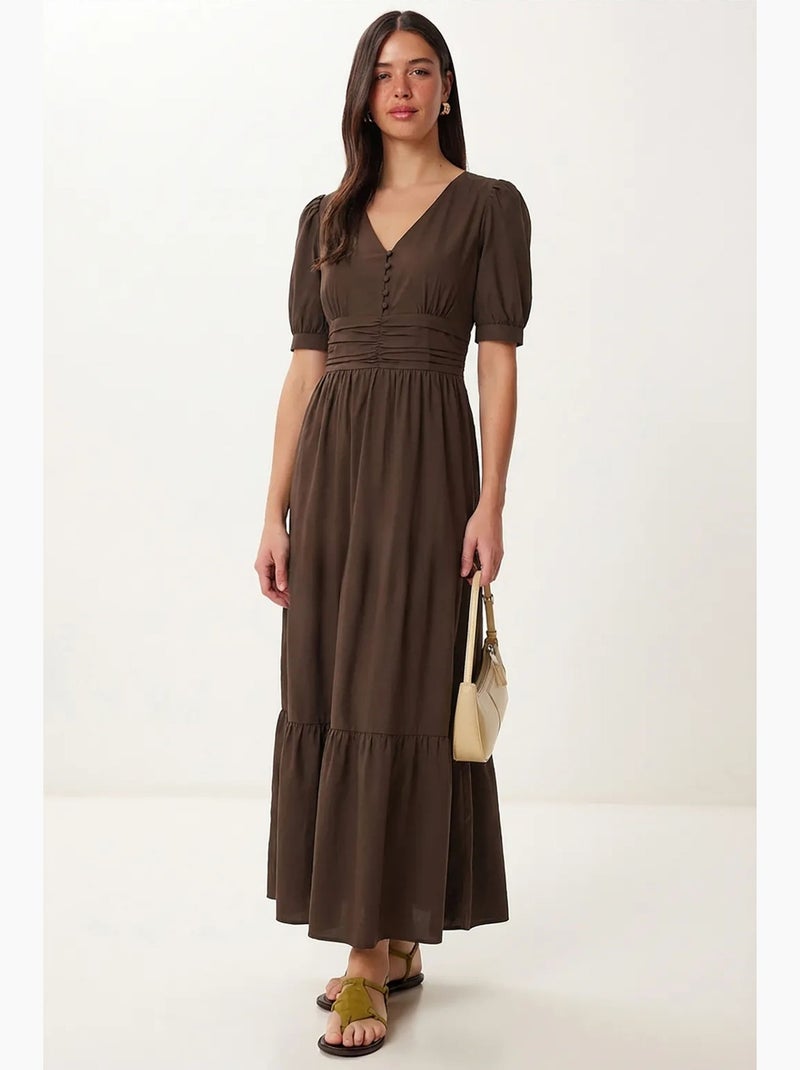 Robe maxi femme en popeline mélange coton istanbul Marron - Kiabi