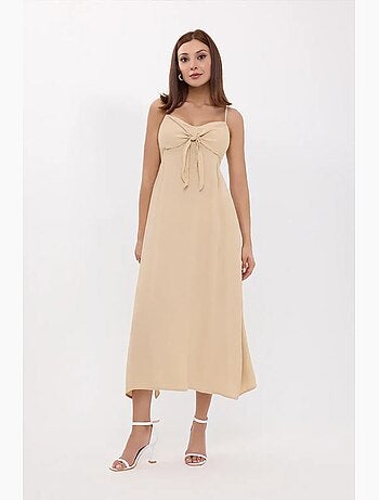 Robe mi-longue à bretelles spaghetti nouées sur le devant hiccup
