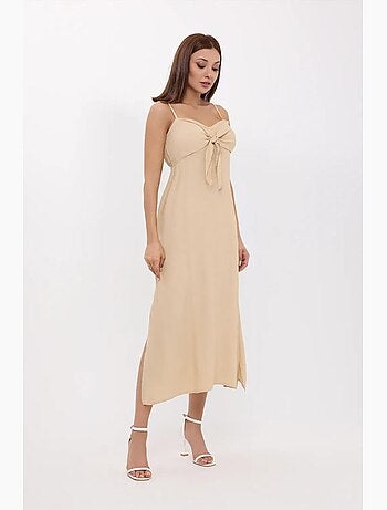 Robe mi-longue à bretelles spaghetti nouées sur le devant hiccup