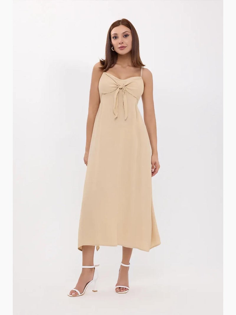 Robe mi-longue à bretelles spaghetti nouées sur le devant hiccup Beige naturel - Kiabi