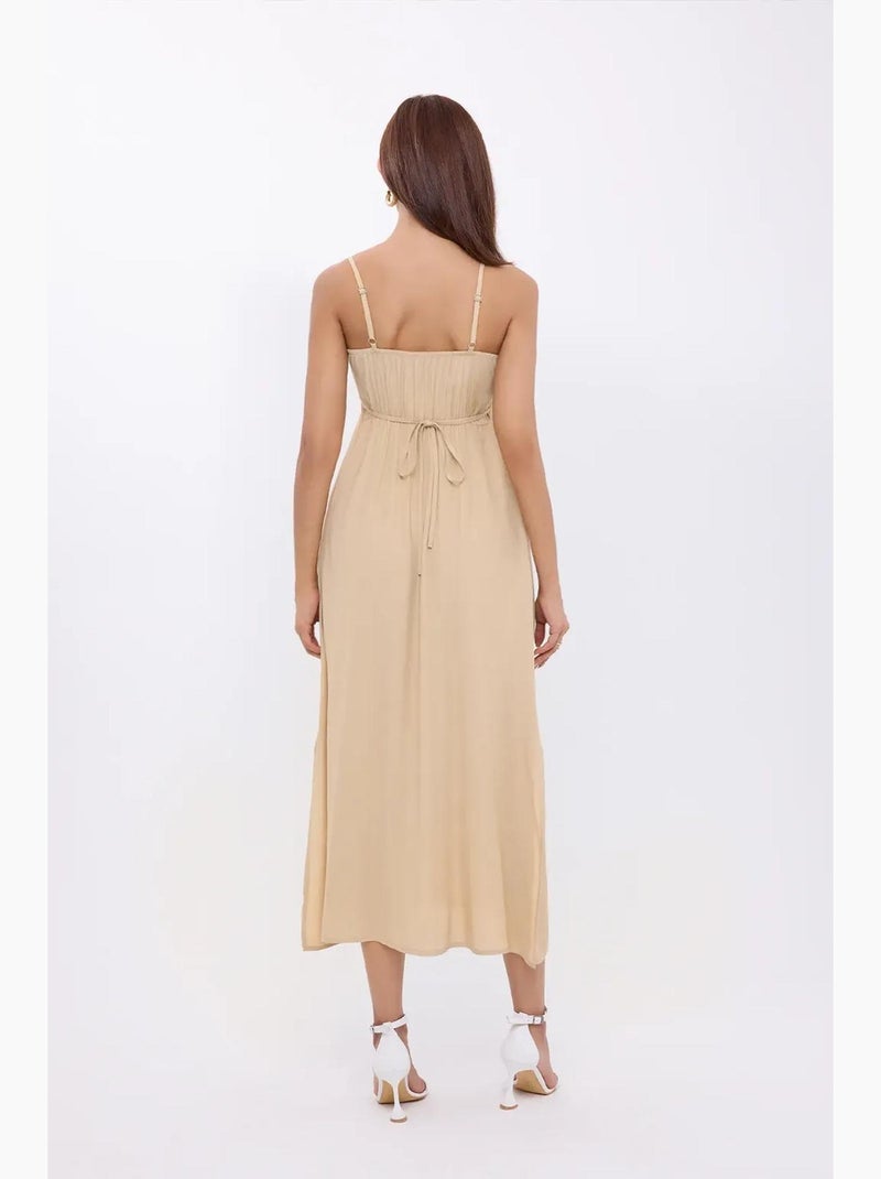 Robe mi-longue à bretelles spaghetti nouées sur le devant hiccup Beige naturel - Kiabi