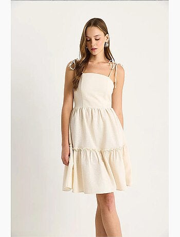 Robe mi-longue à col carré et coupe a avec détails de reliure lucci