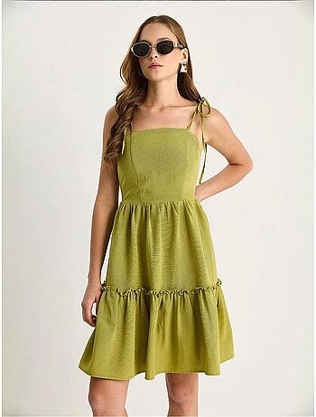 Robe mi-longue à col carré et coupe a avec détails de reliure lucci