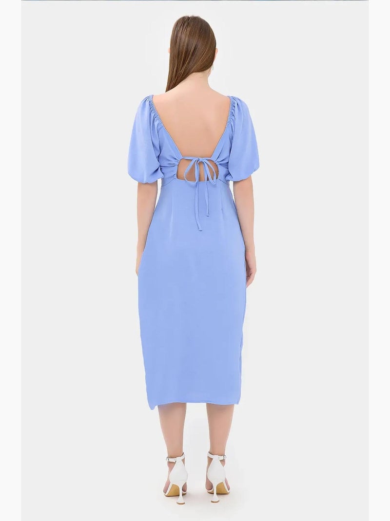 Robe mi-longue à col en cœur et fente latérale hiccup Bleu ciel - Kiabi