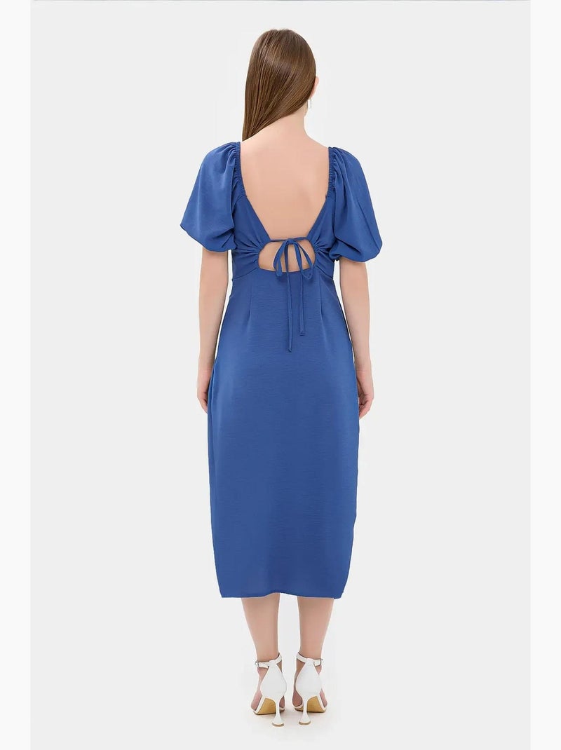 Robe mi-longue à col en cœur et fente latérale hiccup Bleu cobalt - Kiabi