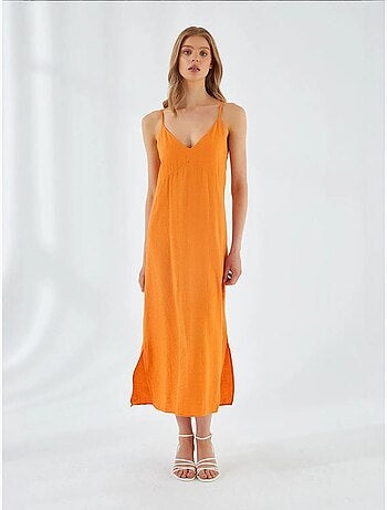 Robe mi-longue à col en v et fente mixray