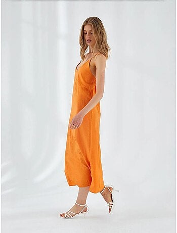 Robe mi-longue à col en v et fente mixray