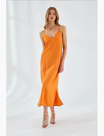 Robe mi-longue à col en v et fente mixray