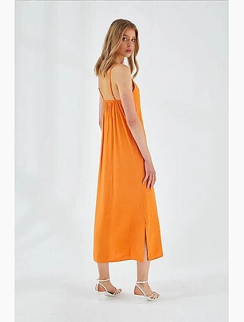 Robe mi-longue à col en v et fente mixray
