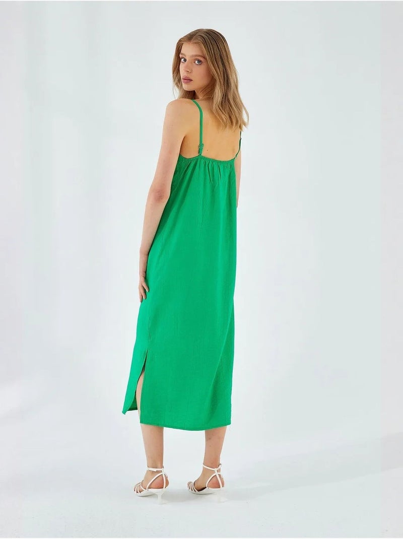 Robe mi-longue à col en v et fente mixray Vert émeraude - Kiabi