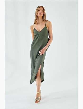 Robe mi-longue à col en v et fente mixray