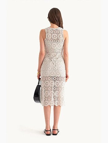 Robe mi-longue à col rond et dentelle au crochet hiccup