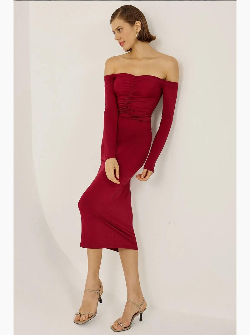 Robe mi-longue à épaules dénudées hiccup Rouge - Kiabi