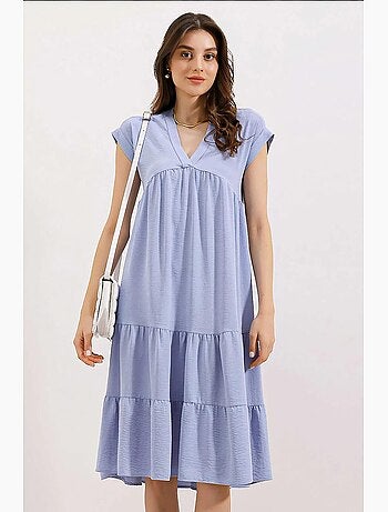 Robe mi-longue à volants et col en v bdart