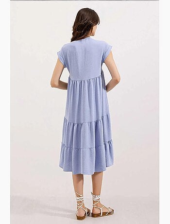 Robe mi-longue à volants et col en v bdart