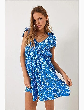 Robe mi-longue à volants fleuris lucci