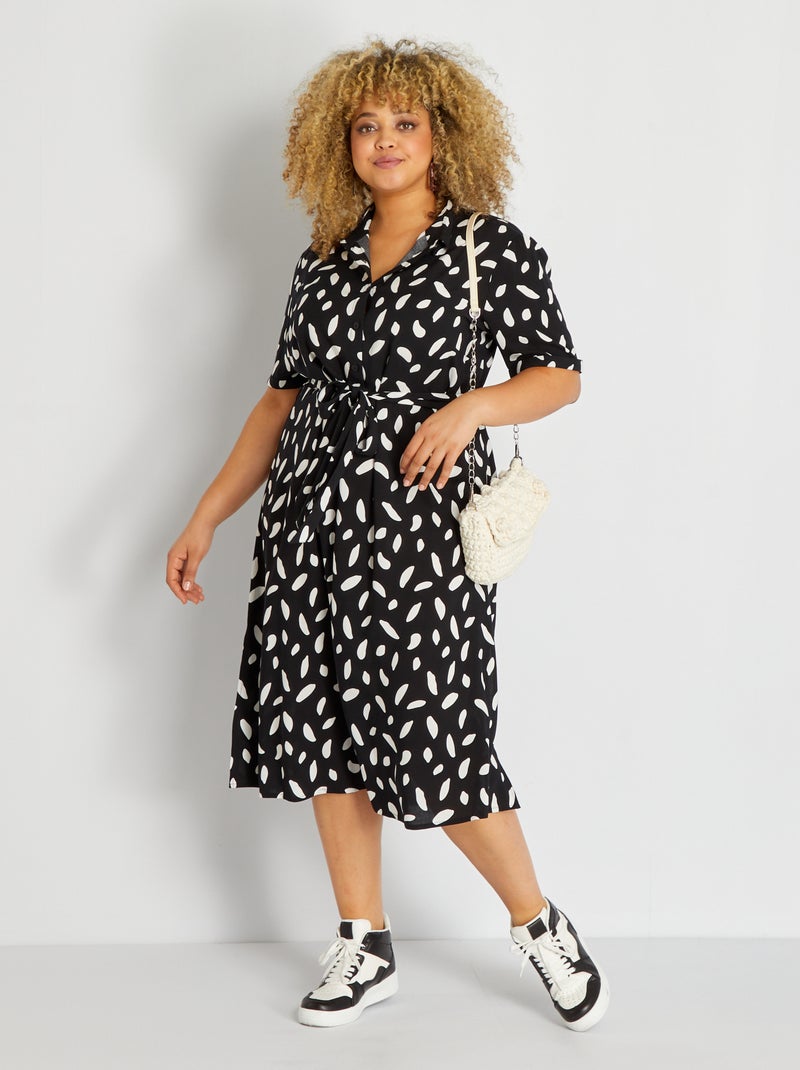 Robe mi-longue avec ceinture Noir - Kiabi
