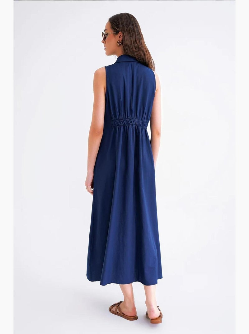 Robe mi-longue avec col chemise et fermeture éclair mixray Bleu marine - Kiabi