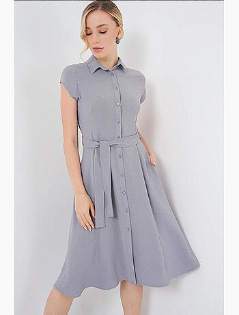 Robe mi-longue boutonnée à col chemise et coupe a avec détails de reliure bdart