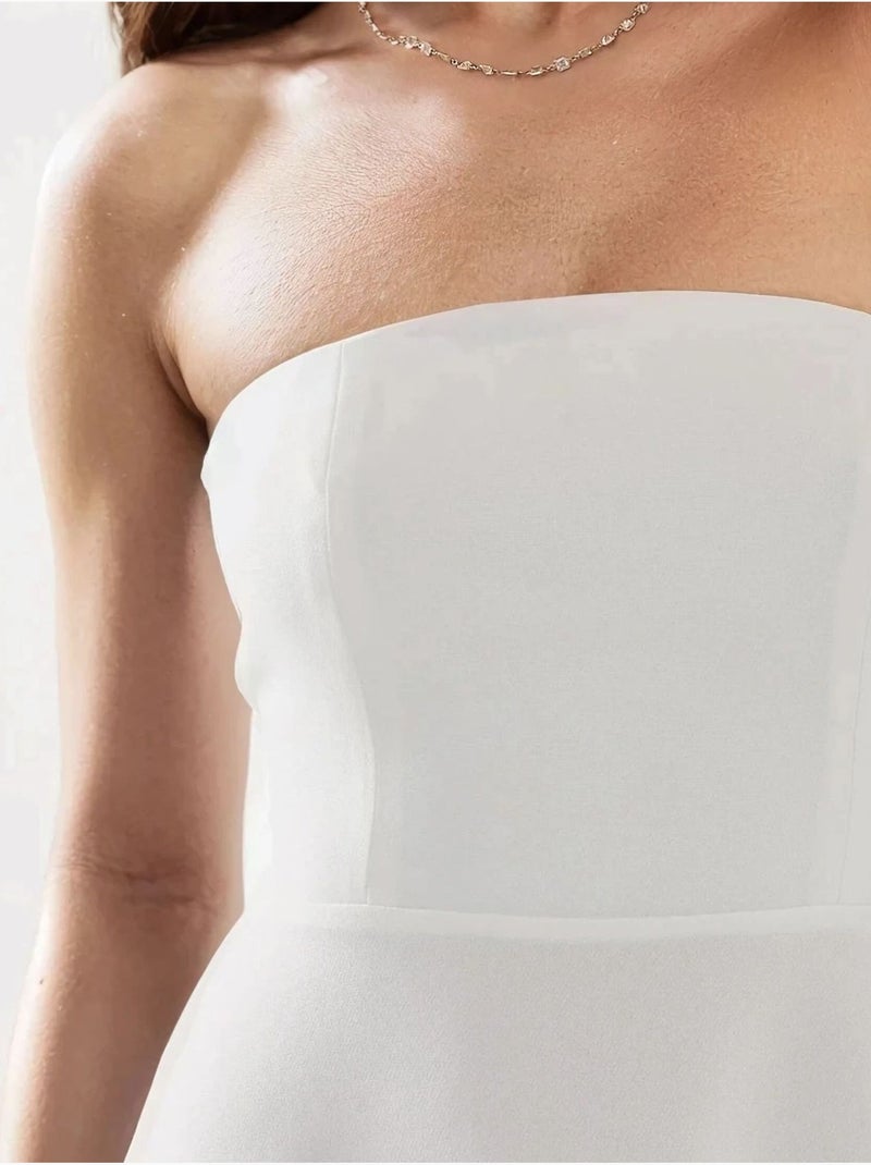 Robe mi-longue bustier coupe A Blanc - Kiabi