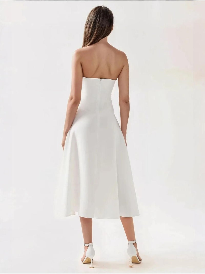 Robe mi-longue bustier coupe A Blanc - Kiabi