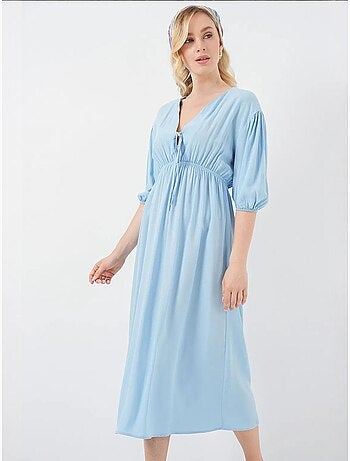 Robe mi-longue coupe a avec col en v et détails de reliure bdart