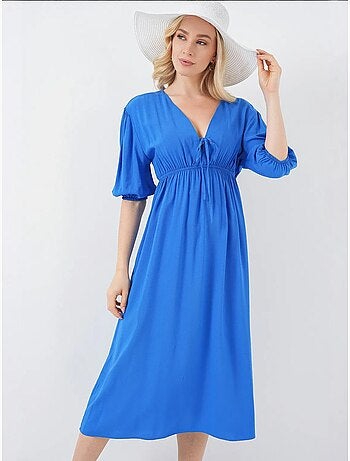 Robe mi-longue coupe a avec col en v et détails de reliure bdart