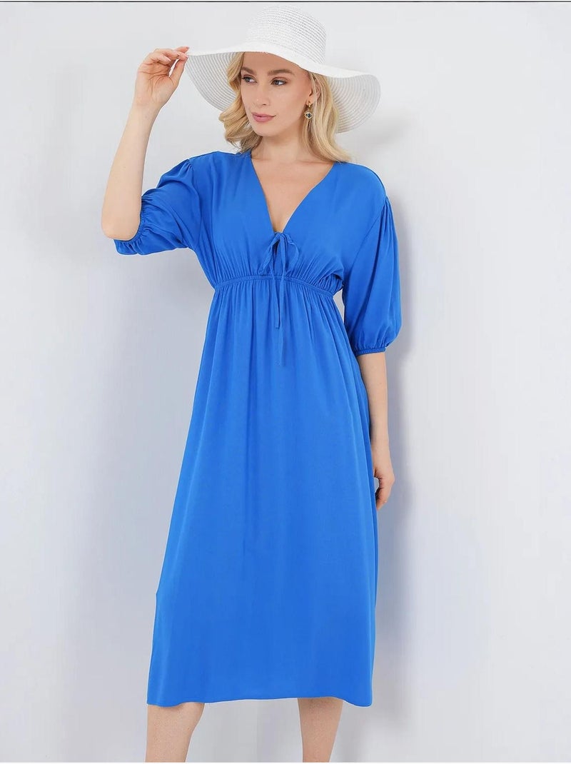 Robe mi-longue coupe a avec col en v et détails de reliure bdart Bleu électrique - Kiabi