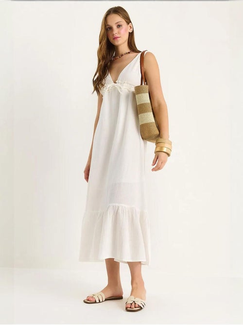 Robe mi-longue coupe a avec col en v et détails de reliure lucci - Kiabi Robe mi-longue coupe a avec col en v et détails de reliure lucci - Kiabi