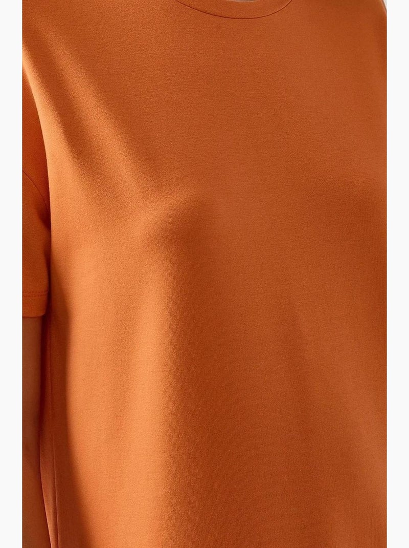 Robe mi-longue coupe décontractée à col ras du cou hiccup Orange clair - Kiabi