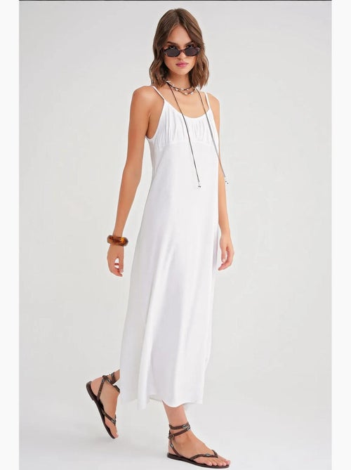 Robe mi-longue décontractée avec col carré et détails à volants mixray - Kiabi