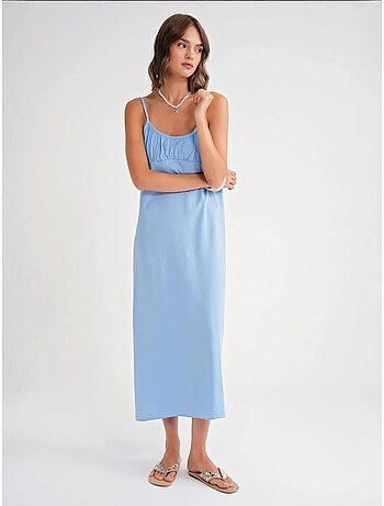 Robe mi-longue décontractée avec col carré et détails à volants mixray