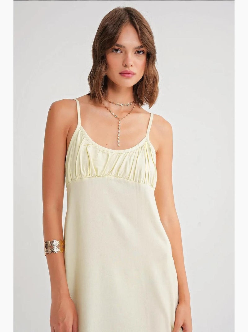 Robe mi-longue décontractée avec col carré et détails à volants mixray Jaune citron - Kiabi