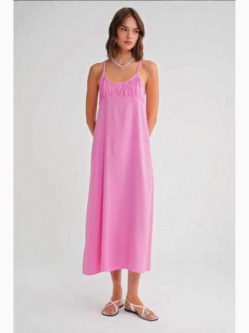 Robe mi-longue décontractée avec col carré et détails à volants mixray - Kiabi