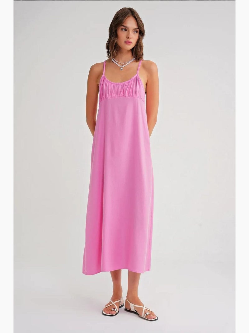 Robe mi-longue décontractée avec col carré et détails à volants mixray Rose pâle - Kiabi