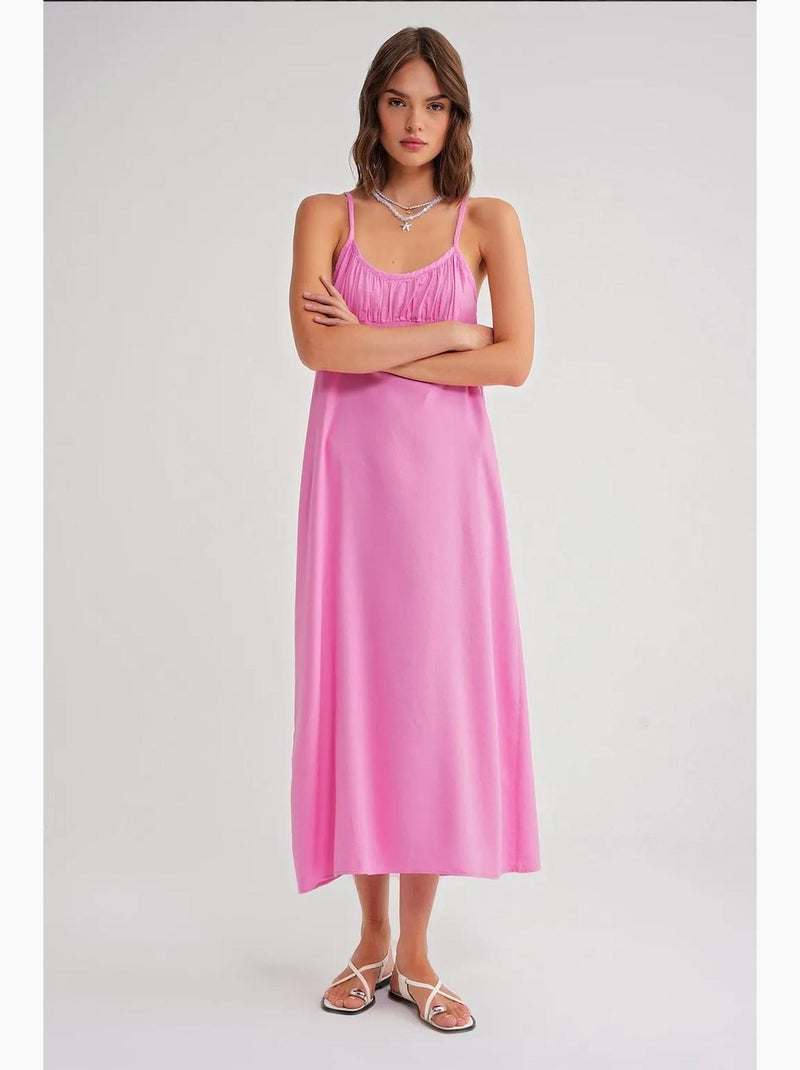 Robe mi-longue décontractée avec col carré et détails à volants mixray Rose pâle - Kiabi