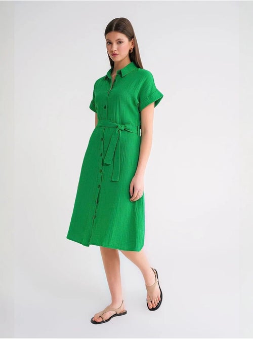 Robe mi-longue décontractée avec col chemise et fermeture à boutons mixray - Kiabi Robe mi-longue décontractée avec col chemise et fermeture à boutons mixray - Kiabi
