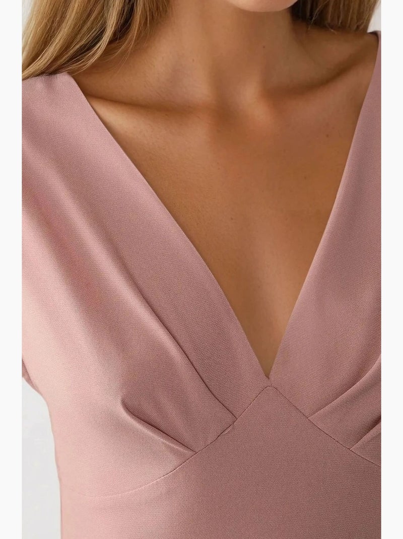 Robe mi-longue douce au toucher et col en v hiccup Rose dragée - Kiabi