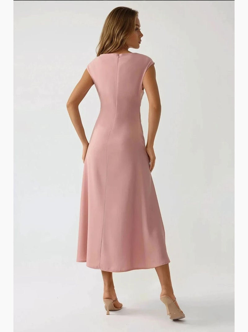 Robe mi-longue douce au toucher et col en v hiccup Rose dragée - Kiabi