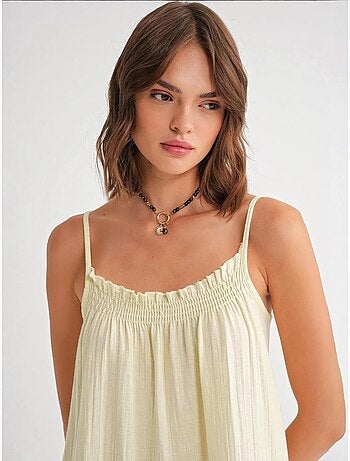Robe mi-longue en coton avec détails à volants mixray