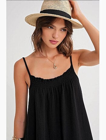 Robe mi-longue en coton avec détails à volants mixray