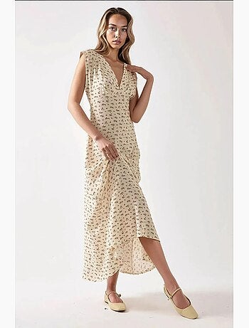 Robe mi-longue fleurie à col en v hiccup