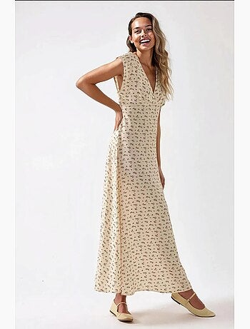 Robe mi-longue fleurie à col en v hiccup