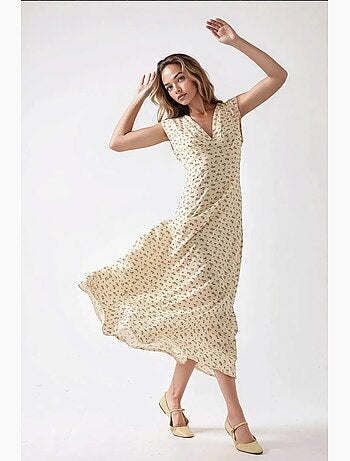 Robe mi-longue fleurie à col en v hiccup