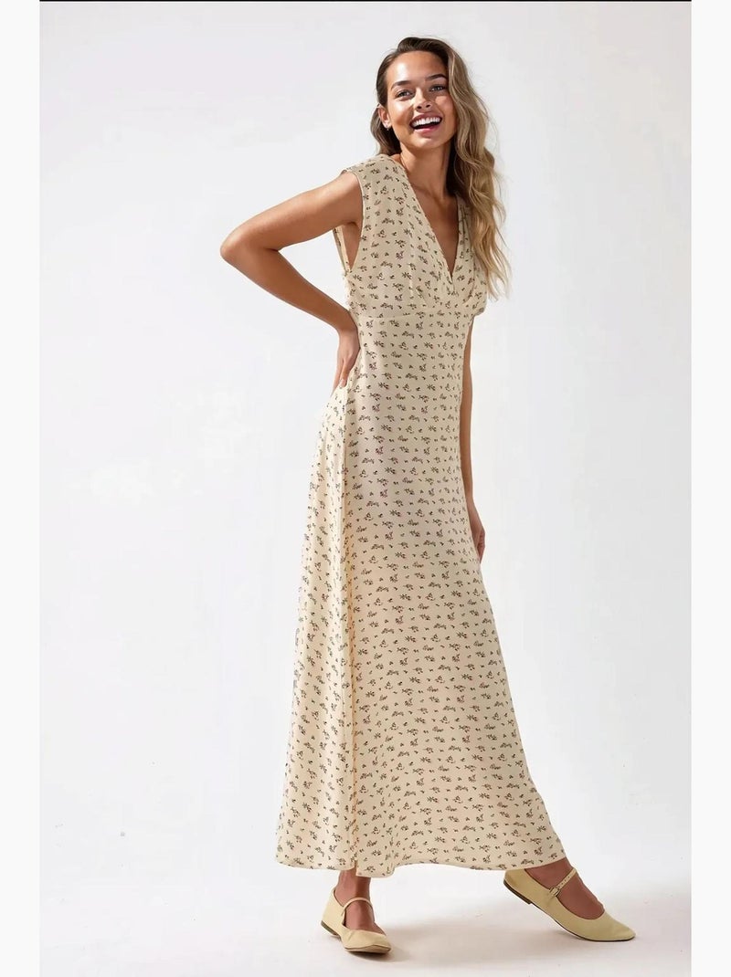 Robe mi-longue fleurie à col en v hiccup Multicolore - Kiabi