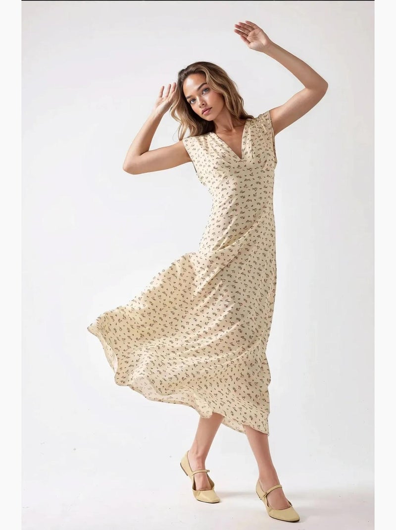 Robe mi-longue fleurie à col en v hiccup Multicolore - Kiabi