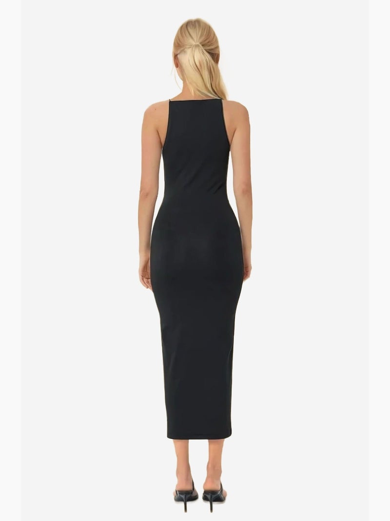 Robe mi-longue moulante à col licou hiccup Noir - Kiabi